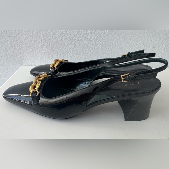 Tory Burch Black and Gold Patten Leather Flats with Chain Detail size 8 - Picture 8 of 9